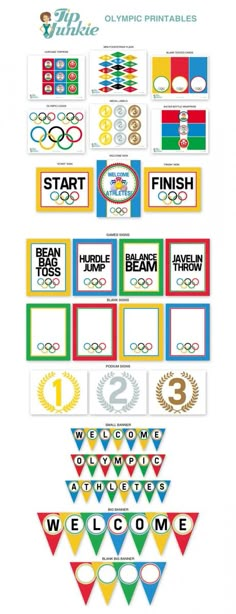 the olympic symbols and numbers are arranged in different colors, including red, yellow, green, blue, and white