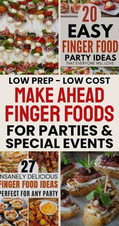 Hey Hostess - Need party food ideas? These make ahead finger food ideas are low prep low cost appetizers that are perfect for parties and special events. Late Lunch Party Ideas, Potluck Finger Foods Crockpot, Cabi Party Food Ideas, Pre Made Appetizers For Party, Snacks For Large Groups Easy, Group Finger Foods, Light Party Food Ideas, Fast Easy Finger Foods, Great Party Food