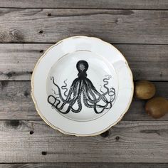 an octopus plate on a wooden table