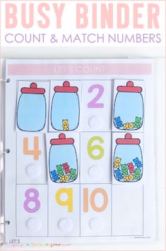 the busy binder is filled with numbers and countings for each child to count