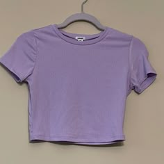 New With Tags Casual Purple Crew Neck Crop Top, Garage Clothes, Purple Wardrobe, Uni Essentials, Light Purple Shirt, Handkerchief Top, White Tube Top, Garage Clothing, Cutout Crop Top