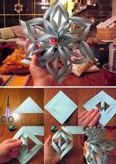 some paper snowflakes are being made with scissors