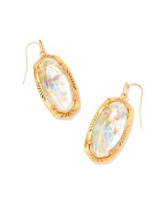 Our iconic silhouette gets a handcrafted touch in the Elle Vintage Gold Etch Frame Drop Earrings in Iridescent Abalone. Featuring an etched metal frame inspired by tooled leather saddles, these earrings are the bit of vintage-inspired charm your earring collection needs. These earrings are a part of Yellow Rose by Kendra Scott—a brand that celebrates ranch life with Kendra Scott staples alongside select curated jewelry pieces and accessories. Metal Vintage 23k Yellow Gold Over Brass Material Iri Short Pendant Necklace, Metal Etching, Earring Collection, Gold Cocktail Ring, Ranch Life, Gold Statement Necklace, Gold Cocktail, Gold Bracelet Cuff, Gold Cuffs