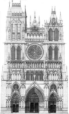 a black and white drawing of a cathedral