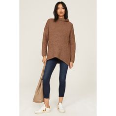 Brown knit (62% Acrylic, 24% Wool, 14% Polyester). Sweater. Long sleeves. Turtleneck. Pull on. 29" from shoulder to hemline. Imported. Polyester Sweater, Sweater Brown, Maternity Sweater, Rent The Runway, Closet Designs, Brown Sweater, Oversized Sweater, Bell Sleeve Top, Normcore