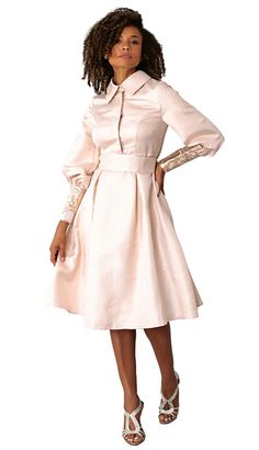 Chancele 9711 1 piece Collar Midi Dress Dress Length: 44 1/8” Colors: Peach Sizes: 8, 10, 12, 14, 16, 18, 20 Fitted A-line Long Sleeve Summer Dress, Spring Satin A-line Midi Dress, Chic A-line Dress With Fitted Waist, Chic A-line Vintage Dress For Casual Wear, Beige A-line Cocktail Dress, Fitted Long Sleeve Satin Dress, Elegant Mid-length Dress With Fitted Bodice, Fall A-line Cocktail Dress, Formal Long Sleeve Satin Dress For Spring