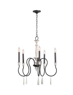 a black and white chandelier with five lights hanging from it's side