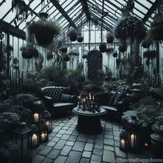 a room filled with lots of plants and candles