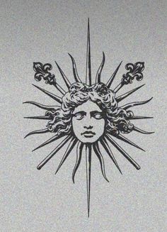 a drawing of a woman's face with sun rays coming out of her head