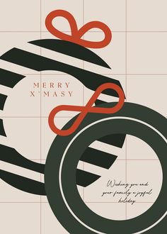 a merry xmasy greeting card with an image of a pair of scissors and a ribbon