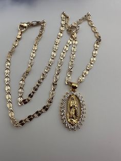 18' Long Chain with Pedant Gold Plated Quinceañera Jewelry, Virgin Necklace, Diamond Necklace Gold, Xoxo Jewelry, Dope Jewelry Accessories, Virgin Mary Necklace, Pretty Jewelry Necklaces, Mexican Jewelry, Jewelry Accessories Ideas