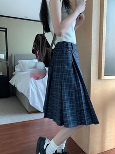 Tavimart Korean style Preppy Fashion Vintage Plaid Summer Women Midi Skirt High Waist Pleated A-line Temperament Loose Y2K Skirt Stylish Midi Skirt, Women Midi Skirt, Fairycore Clothes, Cottagecore Clothes, Preppy Fashion, Y2k Skirt, Skirt High Waist, Estilo Preppy, Style Preppy