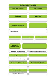 the cleaning business checklist is shown in green and white, as well as an image of