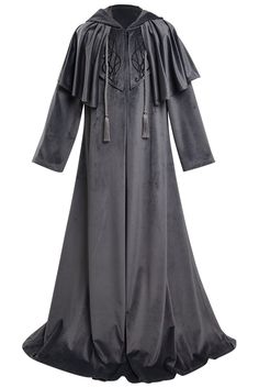 a robe with long sleeves and tassels on the shoulders, is shown in grey