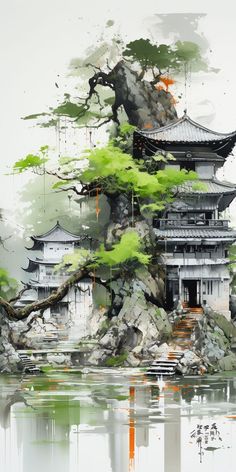 Japanese Art Modern, Chinese Landscape Painting, Chinese Art Painting, Japanese Art Prints, Japanese Landscape, Chinese Landscape, Art Gallery Wallpaper, Chinese Architecture, Beautiful Landscape Wallpaper