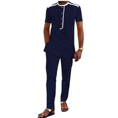 African Men Clothing Ankara Pants Set Dashiki Shirt 2 Piece Outfit Crop Top Attire Short Sleeve Ankara Pants, African Men Clothing, African Wear For Men, Cotton Pants Men, Top With Pants, African Suit, Dashiki Shirt, African Clothing For Men, African Shirts