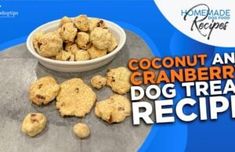 a bowl of cookies and cranberry dog treats on a table with the title coconut and cranberry dog treats recipe