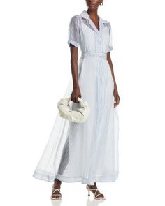 Staud Millie Dress Structured Handbags, Organza Shirt, Milly Dress, Floral Shoes, White Slip, Modern Dress, Polyester Dress, Striped Fabrics, Women Dresses