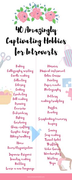 Best Hobbies For Introverts, Self Care For Introverts, Infp Hobbies, Hobbies For Introverts, Self Care Hobbies, Craft Hobbies For Women, Introvert Hobbies, Activities For Introverts, Fun Hobbies For Women