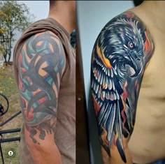 two men with tattoos on their arms and one has an eagle tattoo on his arm