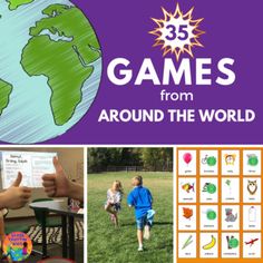 the book cover for 35 games from around the world with pictures of children's hands and