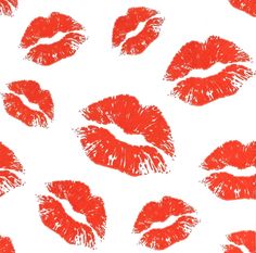 red lipstick kisses drawn on a white background, seamless pattern for fabric or wallpaper