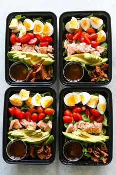 salad recipe with fresh tomatoes salmon eggs and bacon Cobb Salad Meal Prep, Salmon Cobb Salad, Deli Ideas, Classic Cobb Salad, Whole30 Meal Prep, Delicious Salad Dressings, Clean And Delicious