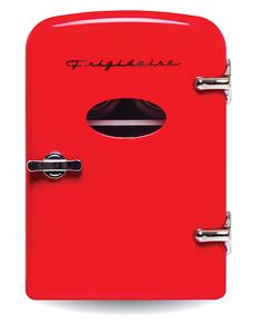 a red refrigerator with chrome handles and the word grigginan written on it