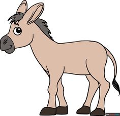 a cartoon donkey standing on top of a white ground