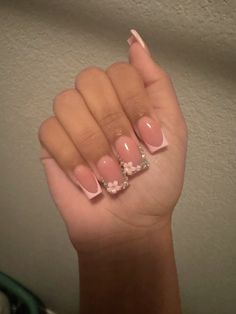 #nails #pinknailcolors #blingnaildesign #frenchnails #shortnailsdesign #mediumnails #acrylicnaildesigns Cute Frenchies Nails Short, Gel Nail Inspo No Acrylic, Short Acrylic Nails Blinged Out, Nail Inspiration Square Medium, Short French Nails With Flower, Baby Pink Nails Short Square, Shorties Nails Simple, Nail Inspo Short French Tip