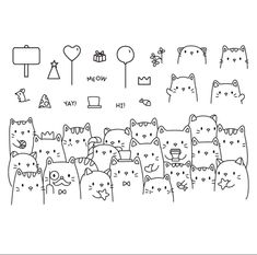 a bunch of cats that are standing in the middle of a line with words on it