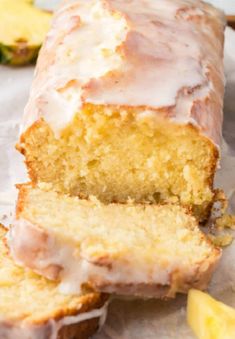 a loaf of lemon pound cake with frosting