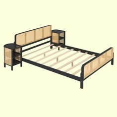 a bed with two night stands on top of it