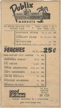 the menu for publix market is shown in an old newspaper style paper with black ink