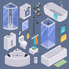 a bathroom with bathtub, shower, sink and toilet - miscellaneous objects / objects 3d renders