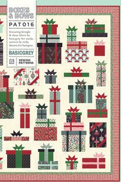 a quilt pattern with presents on it and the words, boxes & bows pattoie