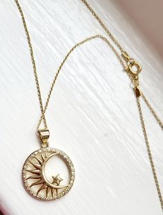 Sun Moon Star Necklace, Sun Moon Pendant, Sun And Moon Jewelry, Blue Sapphire Diamond Pendant, Silver Sapphire Necklace, Moon Star Pendant, Sapphire Diamond Pendant, Grunge Jewelry, Moonstone Pendant Necklace