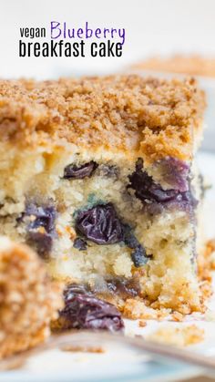 a piece of blueberry breakfast cake on a plate