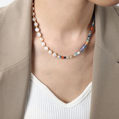 Style: Female Material: Titanium Steel, Freshwater Pearl, Agate, Crystal Stone Pearl Type: Cultured Pearl Color: White Pearl Shape: Irregular Necklace Length: 40+7cm