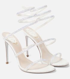 Rene Caovilla - Cleo embellished leather sandals | Mytheresa Rene Caovilla Shoes, Glass Heels, Studded Shoes, Rhinestone Sandals, Rene Caovilla, Embellished Sandals, Slingback Shoes, White Shoes Women, High Heels Stilettos