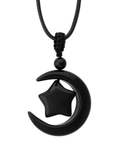 PRICES MAY VARY. STRIKING DESIGN: This necklace features a beautifully carved crescent moon with a hanging star, made from smooth black obsidian, symbolizing protection and mystery. HIGH QUALITY: Crafted from genuine black obsidian, known for its healing properties and protective energy, making it more than just a stylish accessory. VERSATILE AND MEANINGFUL: Perfect for daily wear or special occasions, this necklace not only adds a touch of elegance but also serves as a protective amulet. IDEAL Moon And Stars Necklace, Protective Amulet, Moon Star Pendant, Moon And Star Necklace, Astrology Spirituality, Obsidian Jewelry, Protective Energy, Stars Necklace, Star Pendant Necklace