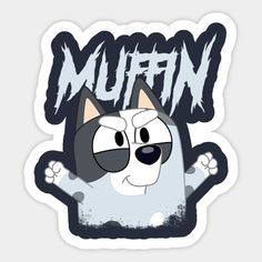 an image of a cartoon dog with the word muffin on it's chest