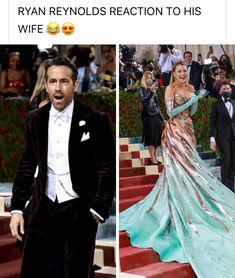 ryan reynolds reacts to his wife's reaction on the red carpet