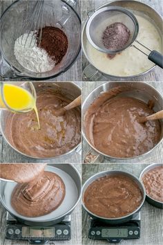 steps to make chocolate cake batter in a pan