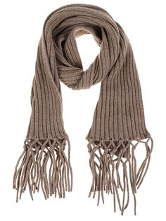 Pure wool scarf BY WEEKEND MAX MARA. Wool yarn worked with English rib. Fringe motif detail at the end and matching butterfly logo patch embroidered on the bottom. Jersey Scarf, Brown Scarf, Butterfly Logo, Brown Scarves, Embroidered Butterfly, Weekend Max Mara, Back Women, Gorgeous Bags, Wool Scarf