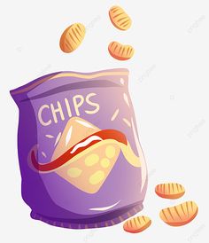 a bag of chips falling into the air, illustration, cartoon png and psd