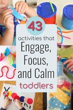 a collage of activities for toddlers that include finger puppets, scissors and tape