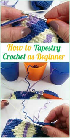 crochet as beginner - how to tapestry with yarn and needles in two pictures