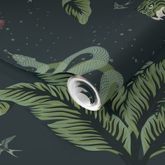 a wallpaper with green leaves and snakes on it