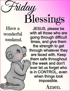 a pink and white poster with an image of a koala bear saying friday blessing